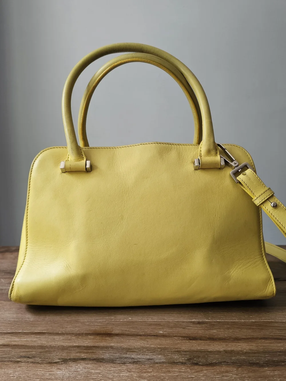 Porsche Design Yellow Leather Twin Satchel Shoulder Bag Italy Handbag Purse